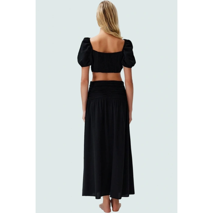 Şık Bluz Etek Takım Viskoz Polyester Karışımı Rahat Kalıp Yazlık Mükemmel Uyum Trend Tasarım