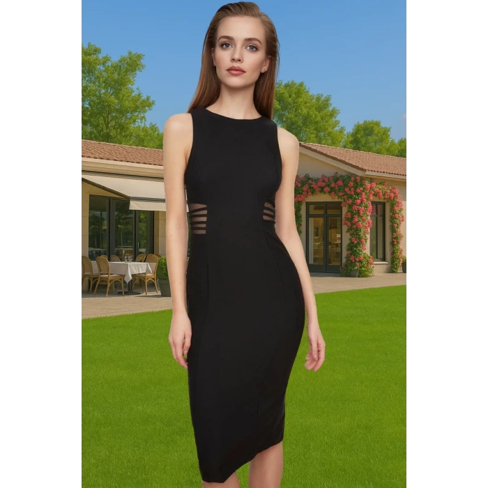 Şık Bodycon Midi Abiye Elbise Finike Dokuma Polyester Yazlık Uzun Ömürlü Rahat Ve Şık Rahat Kullanım