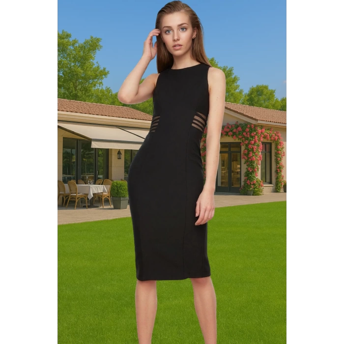 Şık Bodycon Midi Abiye Elbise Finike Dokuma Polyester Yazlık Uzun Ömürlü Rahat Ve Şık Rahat Kullanım