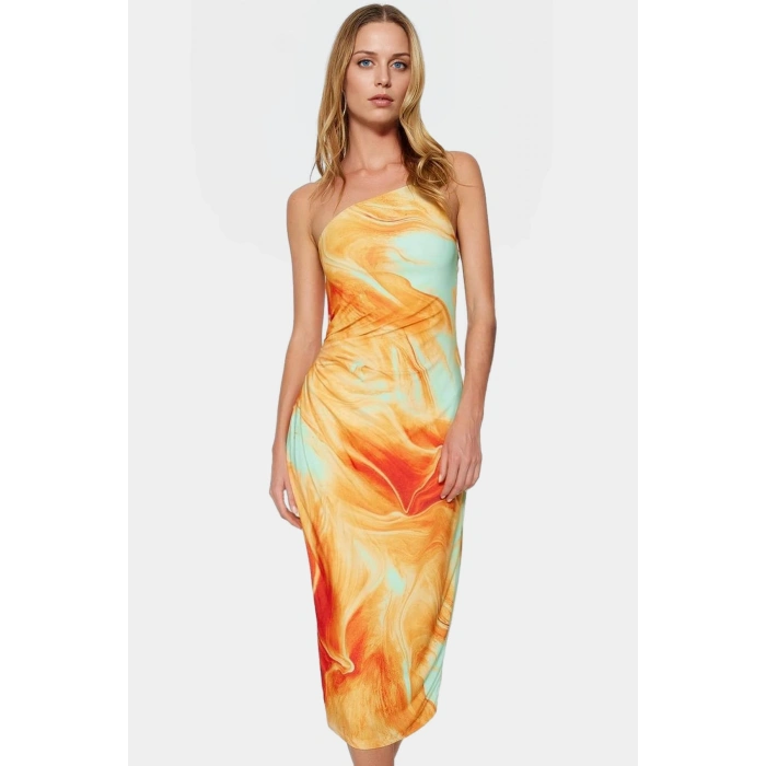 Şık Bodycon Midi Elbise İnce Askılı Polyester Kumaş Günlük Ve Özel Günler İçin Zarifane Tasarım