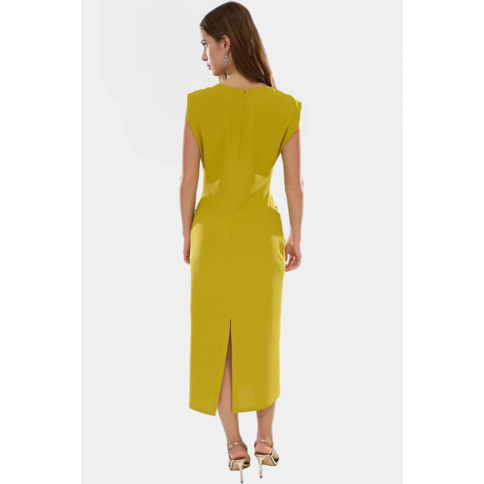 Şık Bodycon Midi Elbise Soft Krep Dokuma Polyester Kumaş Rahat Ve Yüksek Kalite
