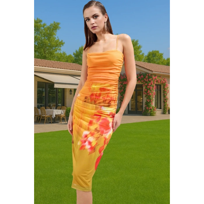 Şık Bodycon Midi Örme Abiye Elbise Polyester Yazlık Balo Elbisesi Özenle Seçilmiş