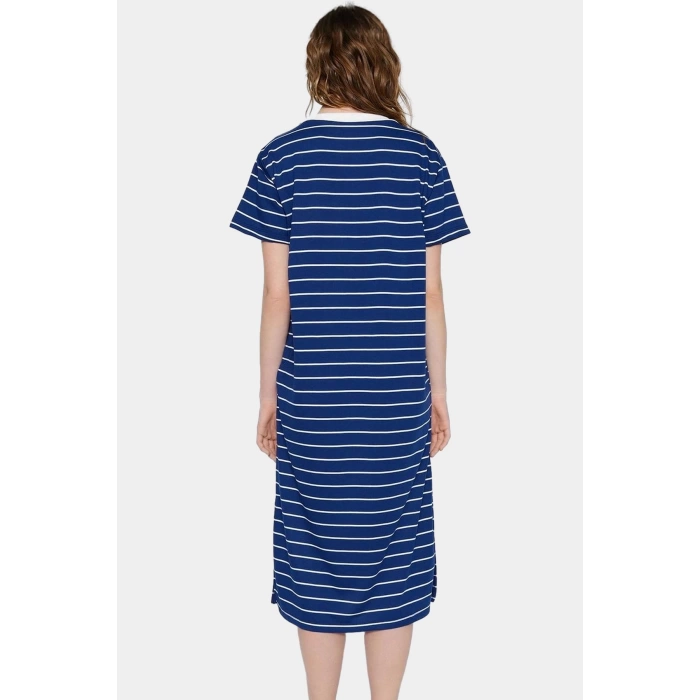 Şık Çizgili Maxi Örme Elbise Rahat Kalıp Kısa Kollu Yazlık Ve Modern Stil Zarifane Tasarım