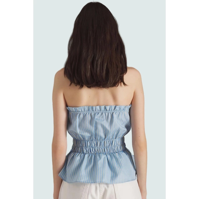 Şık Çizgili Straplez Fitted Terrycotton Bluz Profesyonel Görünüm Özenle Seçilmiş Uzun Ömürlü