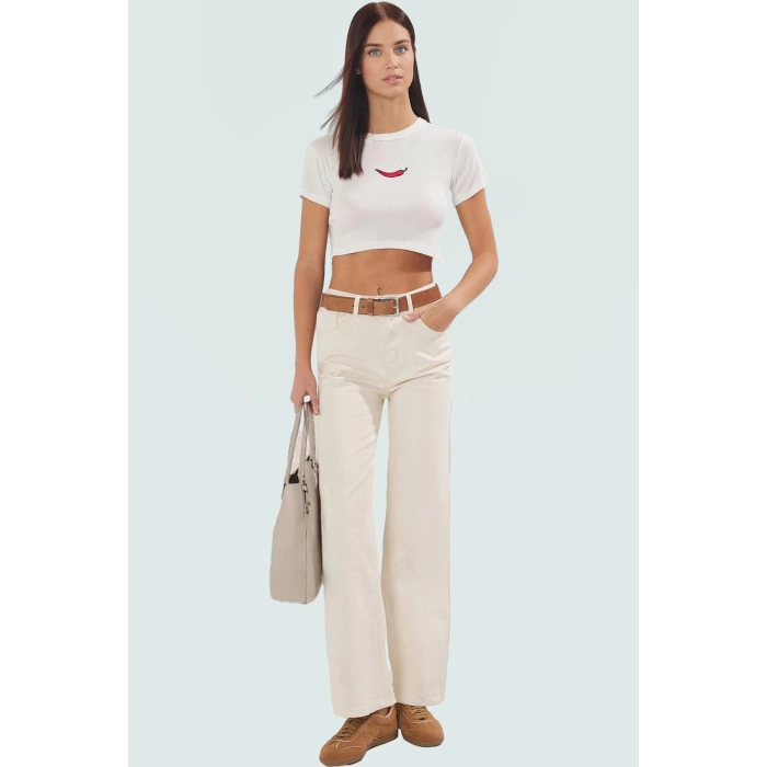 Şık Çizgili Viskoz Crop Bluz Yazlık Rahat Fitted Kalıp Uzun Ömürlü Seçkin Malzeme Trend Tasarım