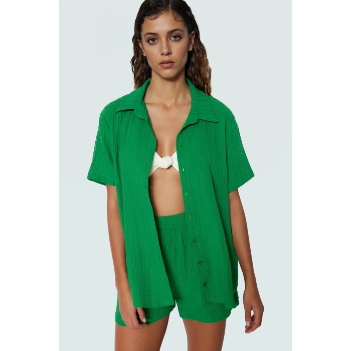 Şık Dokuma Gömlek Şort Takım Fitted Kalıp Rahat Yazlık Plaj Modern Stil Özel Tasarım