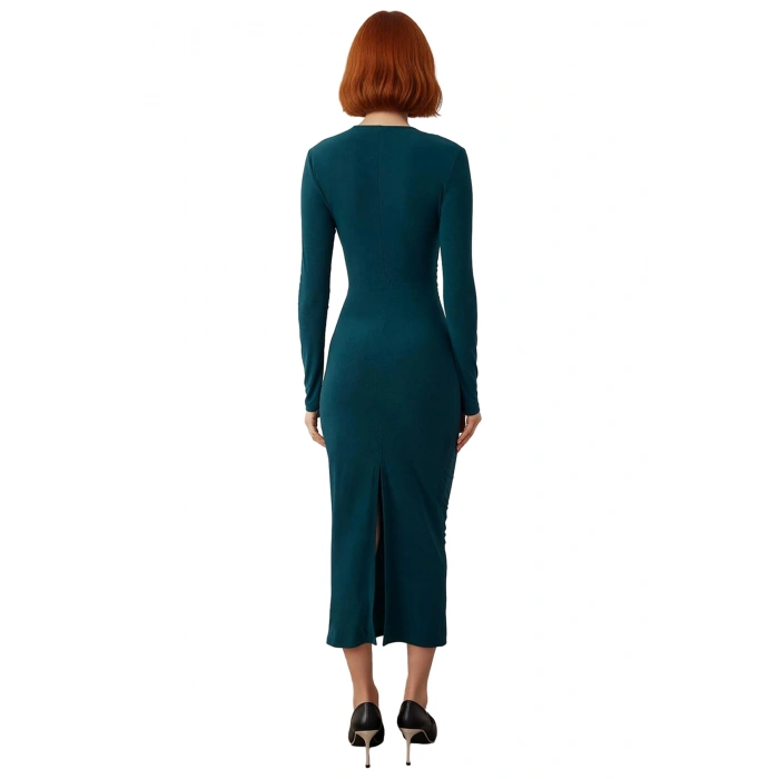 Şık Gece Davetleri İçin Kadın Bodycon Uzun Kollu V Yaka Düz Maxi Elbise Modern Tasarım Kaliteli