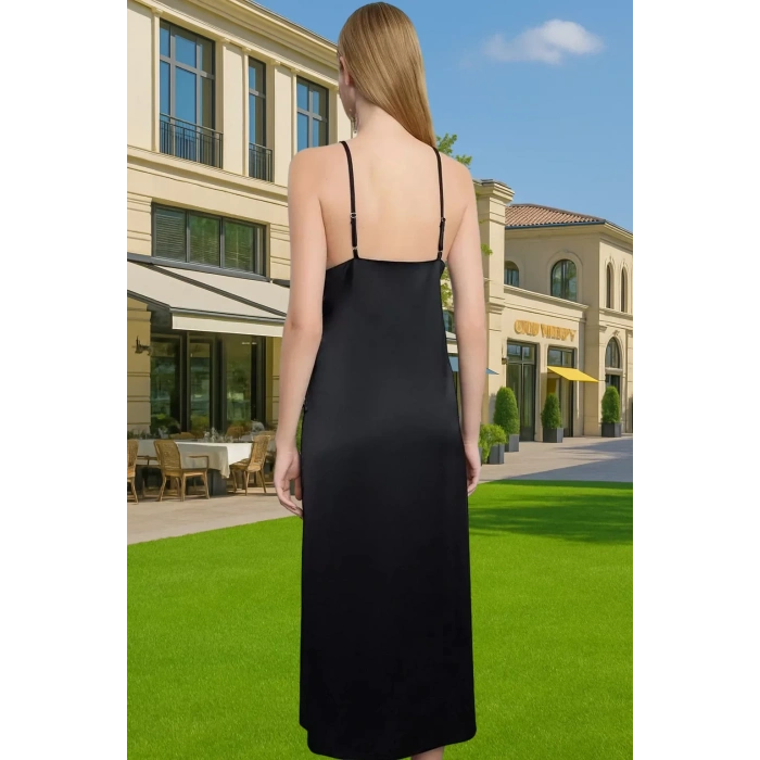 Şık Halter Yaka Saten Midi Abiye Elbise Cut Out Detaylı Yüksek Kalite Özenle Seçilmiş Konforlu Kesim