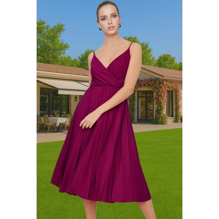 Şık Kadın Midi Elbise Polyester Elastan Astarlı Yazlık Özel Tasarım Zarifane Tasarım Rahat Ve Şık