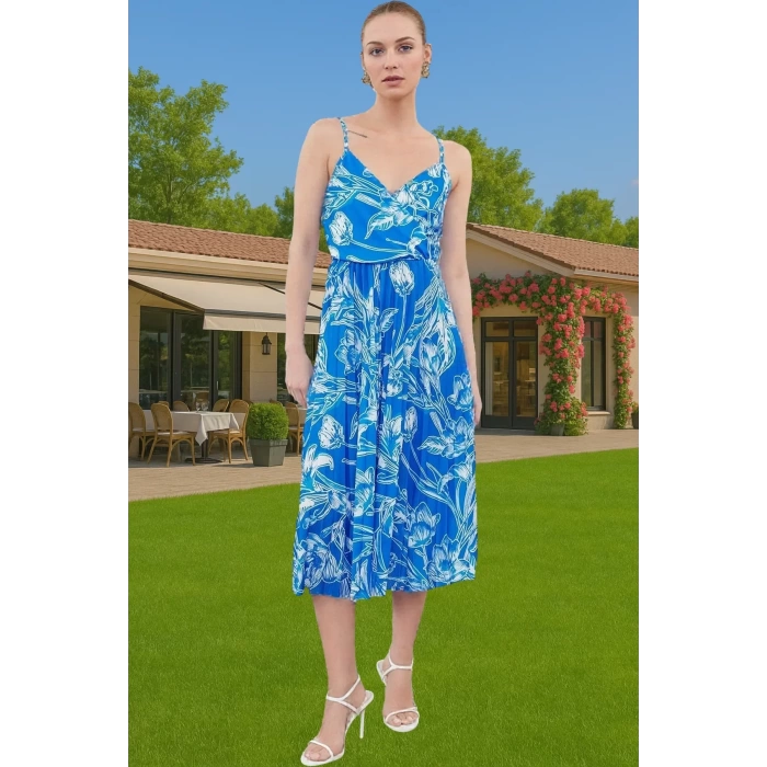 Şık Kadın Midi Elbise Polyester Elastan Astarlı Yazlık Özel Tasarım Zarifane Tasarım Rahat Ve Şık