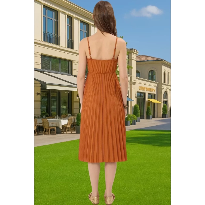 Şık Kadın Midi Elbise Polyester Elastan Astarlı Yazlık Özel Tasarım Zarifane Tasarım Rahat Ve Şık