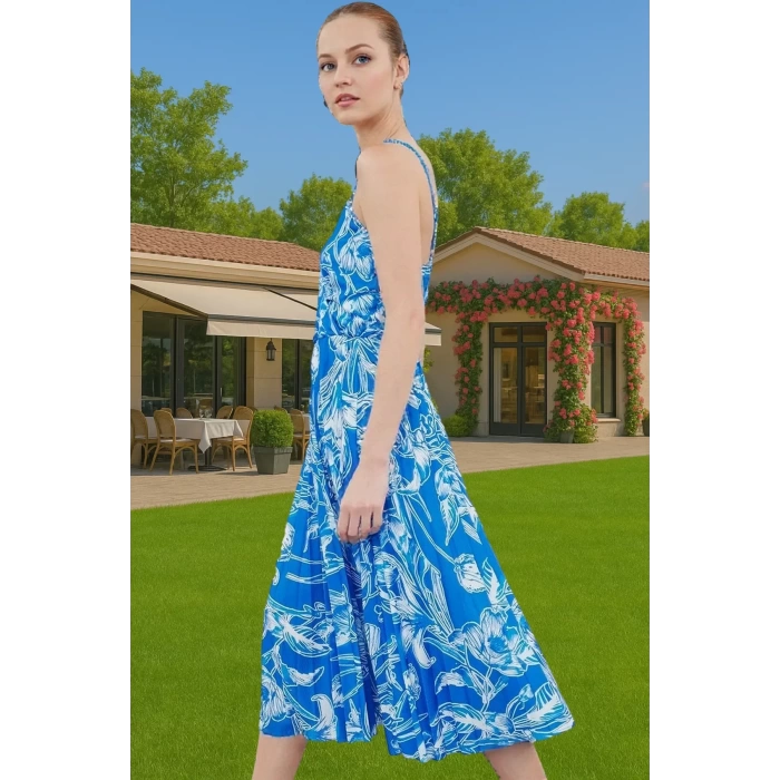 Şık Kadın Midi Elbise Polyester Elastan Astarlı Yazlık Özel Tasarım Zarifane Tasarım Rahat Ve Şık