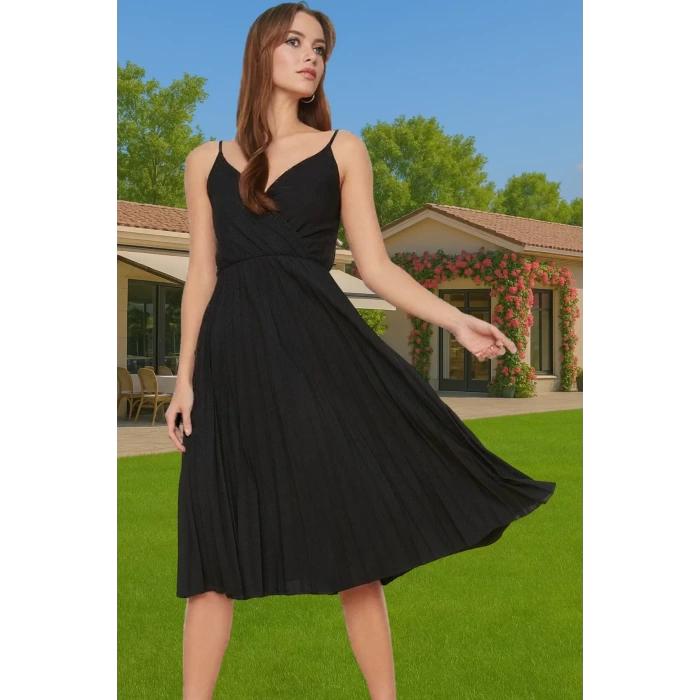 Şık Kadın Midi Elbise Polyester Elastan Astarlı Yazlık Özel Tasarım Zarifane Tasarım Rahat Ve Şık