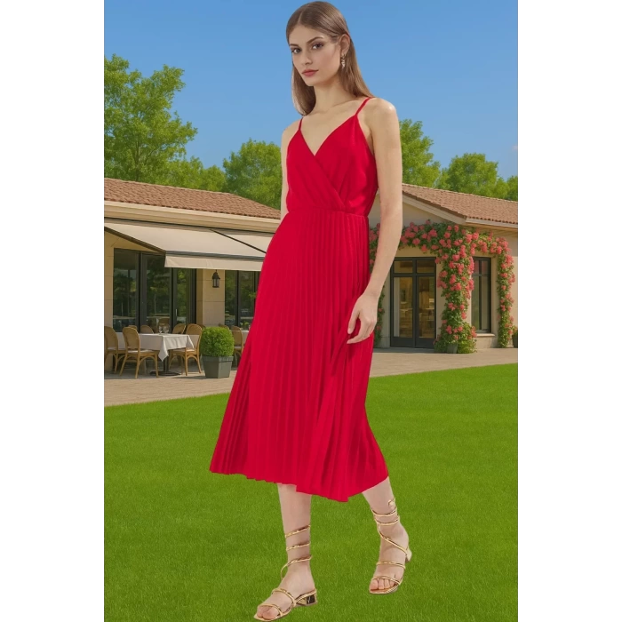 Şık Kadın Midi Elbise Polyester Elastan Astarlı Yazlık Özel Tasarım Zarifane Tasarım Rahat Ve Şık