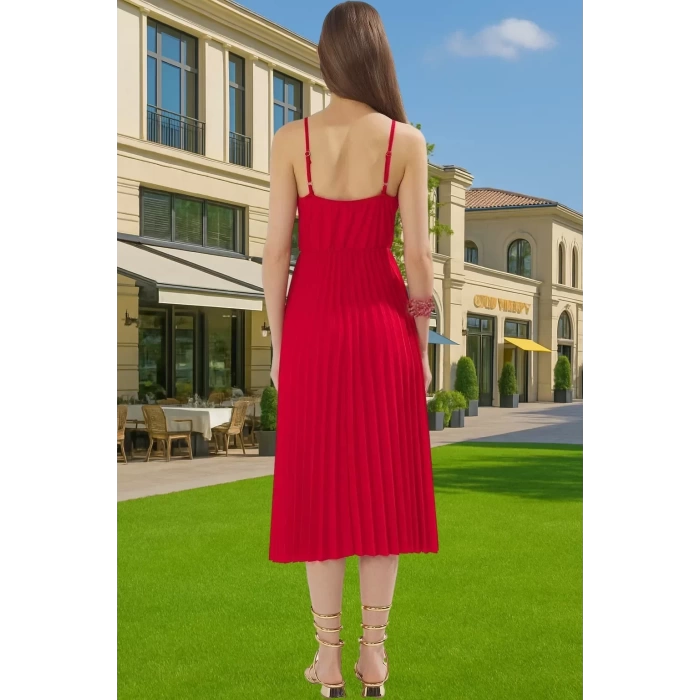 Şık Kadın Midi Elbise Polyester Elastan Astarlı Yazlık Özel Tasarım Zarifane Tasarım Rahat Ve Şık