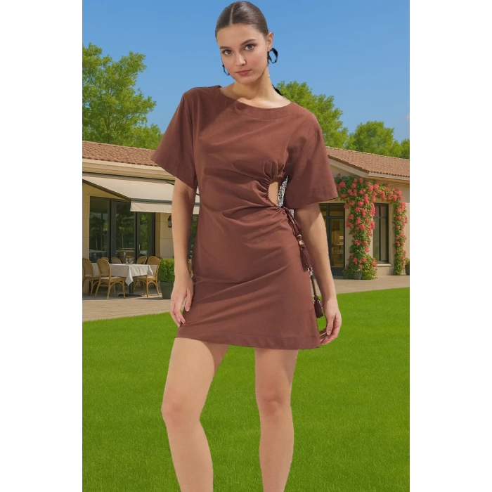 Şık Kadın Mini Pamuk Elbise Cut Out Detaylı Yazlık Kaliteli İşçilik Profesyonel Görünüm Şık Görünüm