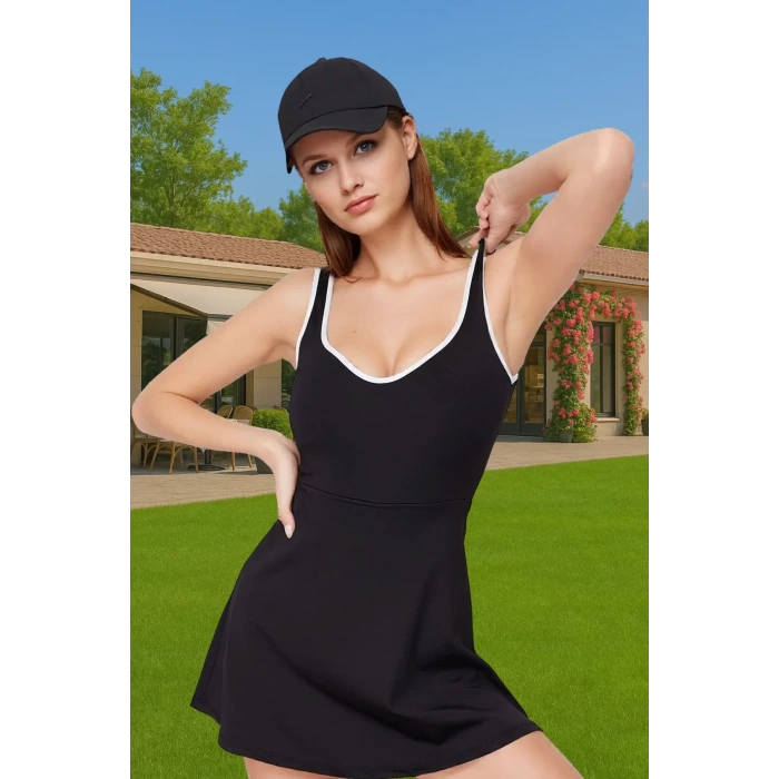 Şık Kadın Mini Spor Elbise A line Kalıp Polyester Elastan Kumaş Premium Kalite Premium Kalite