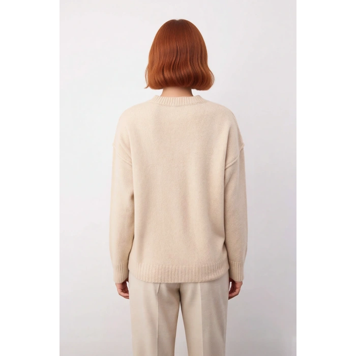 Şık Kadın Oversize V Yaka Düz Desen Triko Kazak Düşük Kollu Uzun Boy Kahverengi Kış Kombinleri