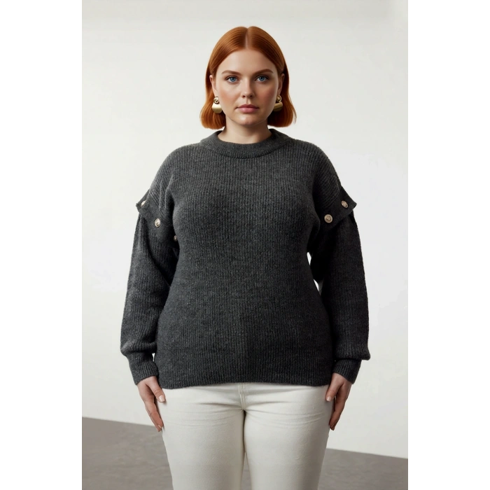 Şık Kadın Relaxed Kalıp Düz Desen Bisiklet Yaka Düşük Kollu Çıkarılabilir Triko Kazak Kaliteli