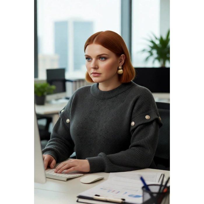 Şık Kadın Relaxed Kalıp Düz Desen Bisiklet Yaka Düşük Kollu Çıkarılabilir Triko Kazak Kaliteli