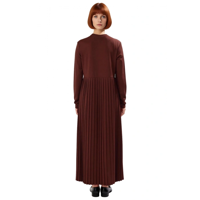 Şık Kadın Scuba Krep Uzun Kol Piliseli A Kesim Maxi Örme Elbise Kış Günlük Kombinler İçin Kaliteli