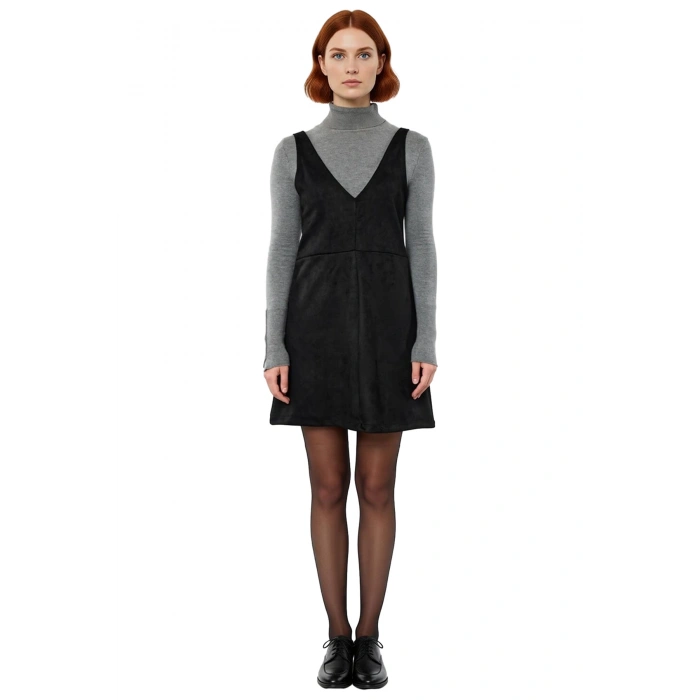 Şık Kadın Süet Dokulu Bej V Yaka Jile Mini Elbise Bodycon Kesim Kış Ve Sonbahar İçin İdeal