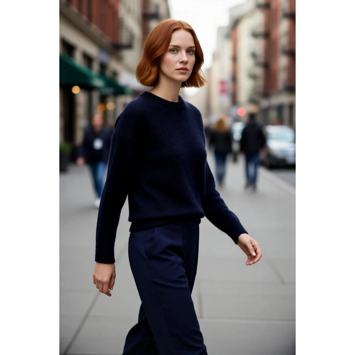 Şık Kadın Triko Kazak Regular Kalıp Düşük Kol Bisiklet Yaka Tasarım Soğuk Havalar İçin Mükemmel