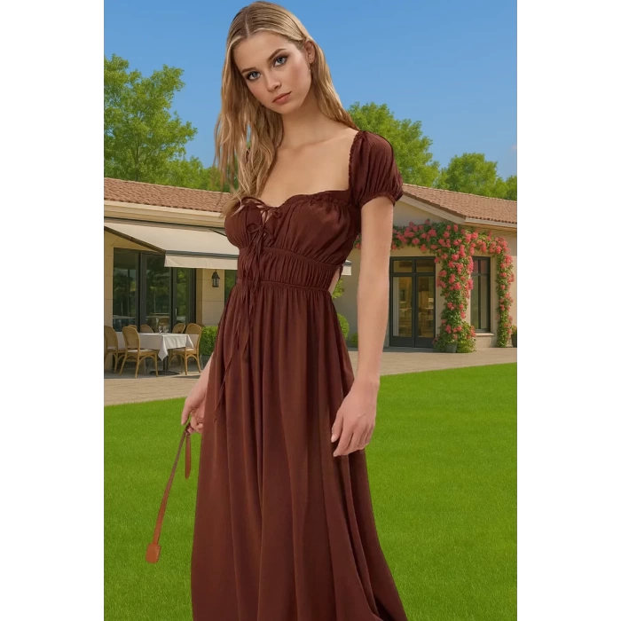 Şık Kadın Yazlık Maxi Elbise Viskoz Polyester Dokuma Rahat Ve Şık Şık Görünüm Kaliteli İşçilik