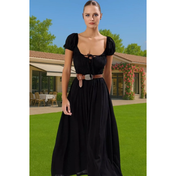 Şık Kadın Yazlık Maxi Elbise Viskoz Polyester Dokuma Rahat Ve Şık Şık Görünüm Kaliteli İşçilik