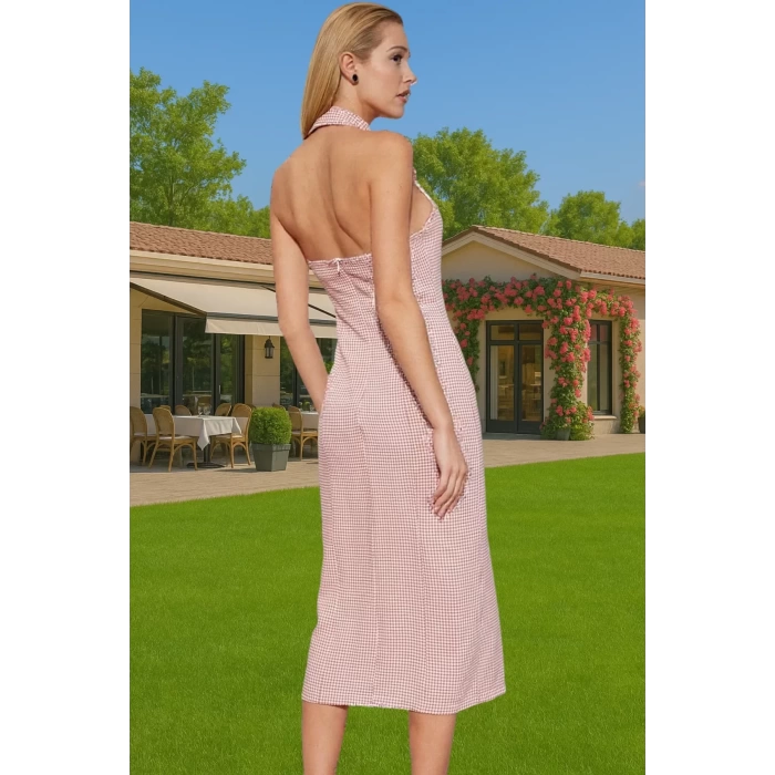 Şık Kareli Midi Ceket Elbise Nefes Alan Polyester Viskoz Kumaş Mükemmel Uyum Rahat Kullanım