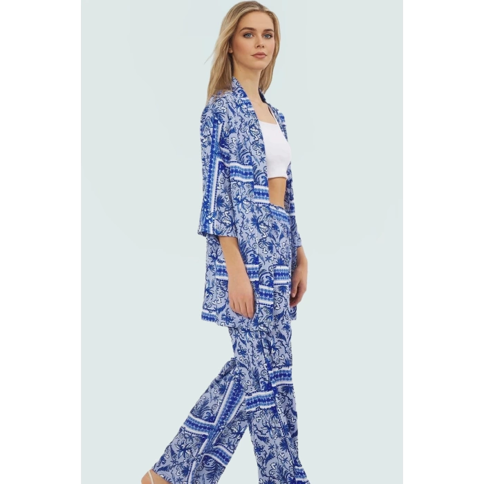 Şık Leopar Desenli Kimono Takım Nefes Alan Polyester Kumaş Görünüm Profesyonel