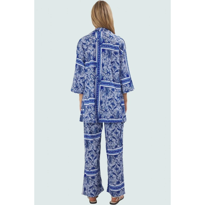 Şık Leopar Desenli Kimono Takım Nefes Alan Polyester Kumaş Görünüm Profesyonel