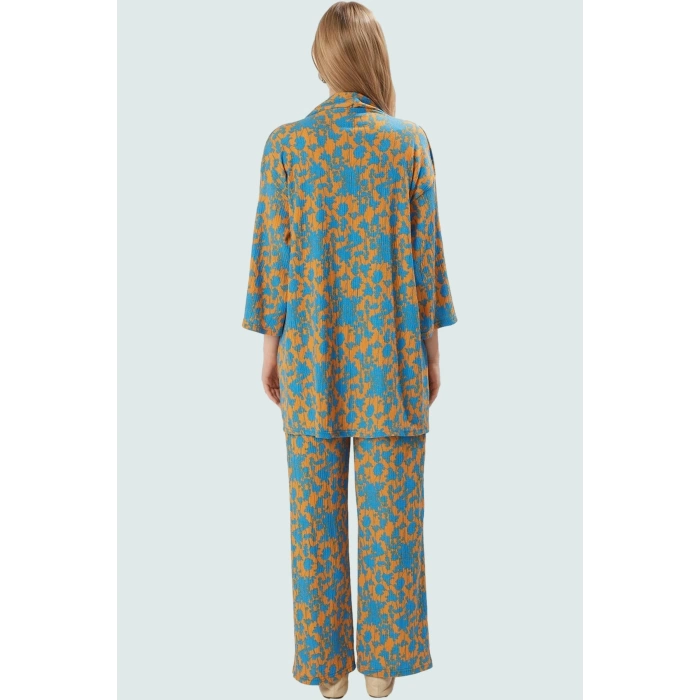 Şık Leopar Desenli Kimono Takım Nefes Alan Polyester Kumaş Görünüm Profesyonel