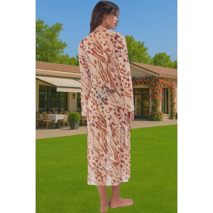 Şık Leopar Desenli Maxi Plaj Elbisesi Nefes Alan Polyester Kumaş Mükemmel Uyum Profesyonel Görünüm
