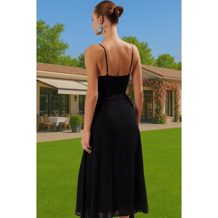 Şık Maxi Elbise V Yaka Kolsuz Dokuma Viskoz Plaj Elbisesi Özel Tasarım Modern Stil Dayanıklı Malzeme