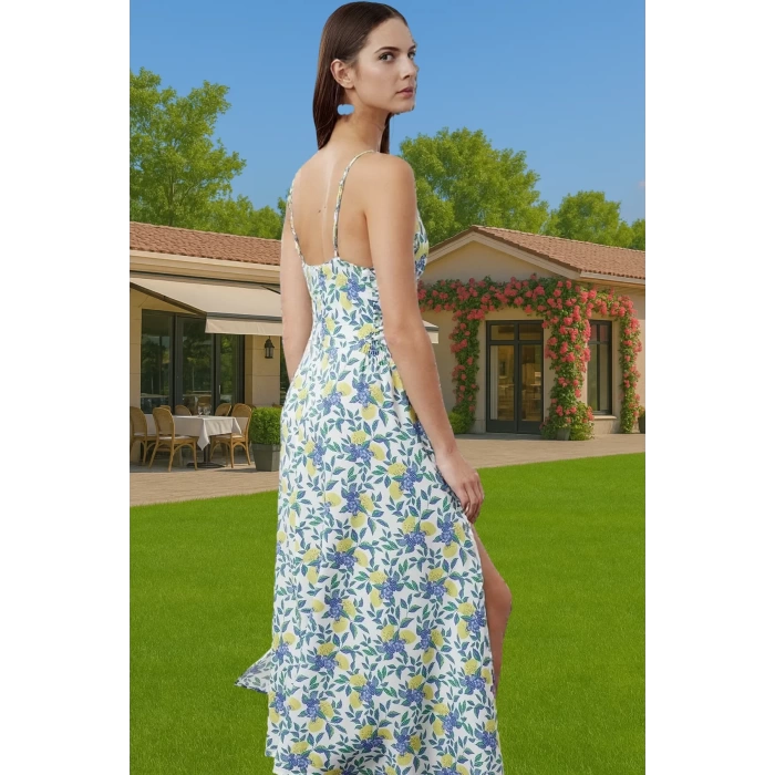 Şık Maxi Elbise V Yaka Kolsuz Dokuma Viskoz Plaj Elbisesi Özel Tasarım Modern Stil Dayanıklı Malzeme
