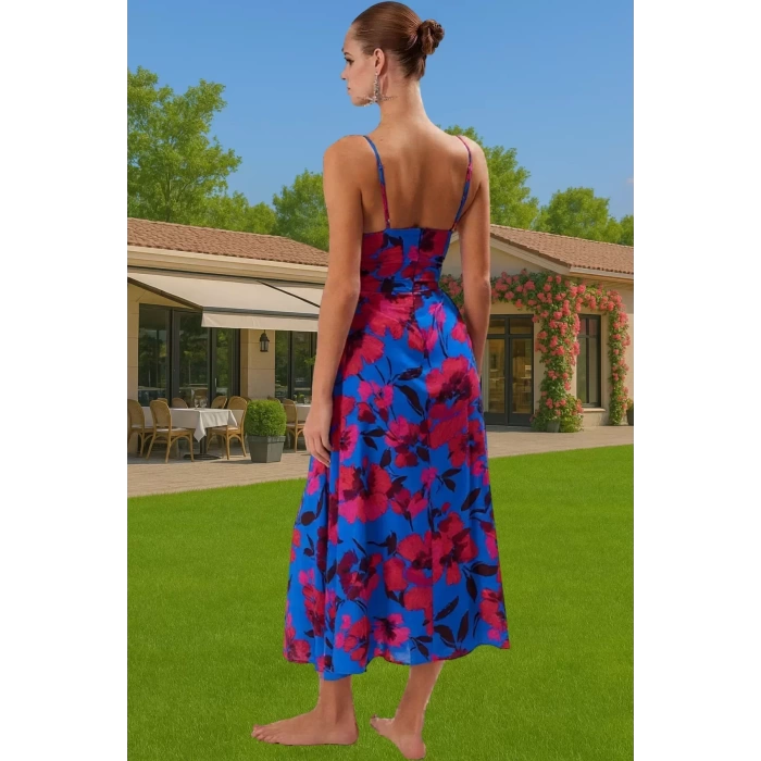Şık Maxi Elbise V Yaka Kolsuz Dokuma Viskoz Plaj Elbisesi Özel Tasarım Modern Stil Dayanıklı Malzeme