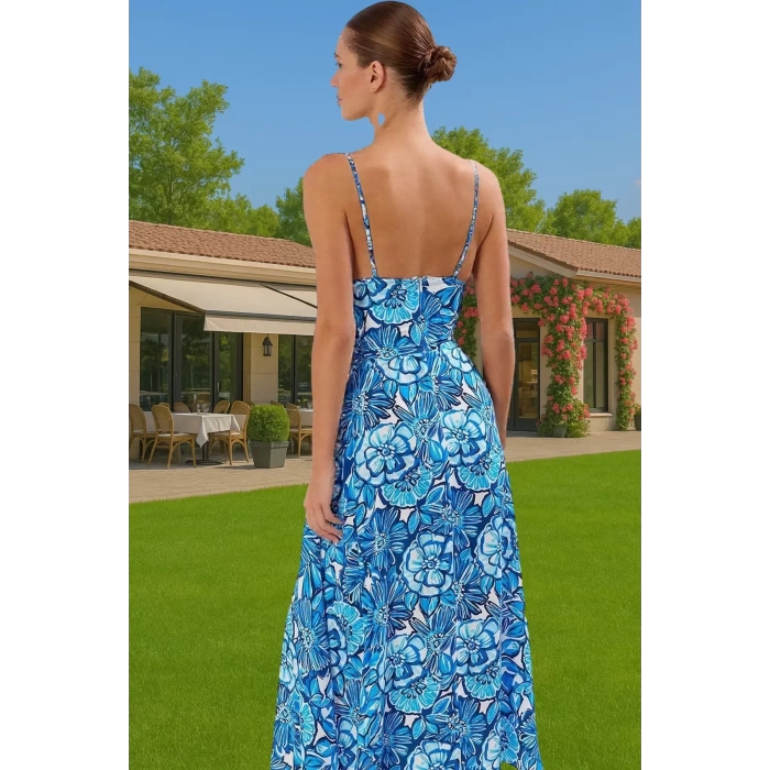 Şık Maxi Elbise V Yaka Kolsuz Dokuma Viskoz Plaj Elbisesi Özel Tasarım Modern Stil Dayanıklı Malzeme