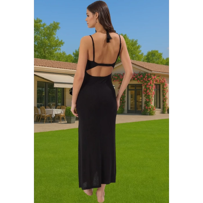 Şık Maxi Plaj Elbisesi Cut Out Detaylı Viskoz Kumaş Seçkin Malzeme Premium Kalite Rahat Kullanım