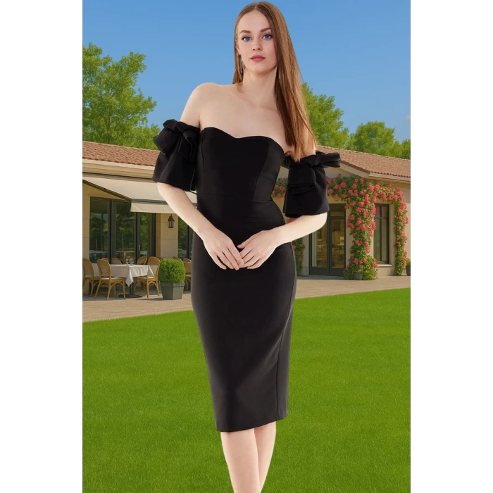 Şık Midi Boy Bodycon Abiye Elbise Polyester Karışımlı Yazlık Kokteyl Özel Tasarım Uzun Ömürlü