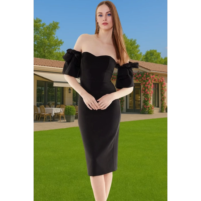 Şık Midi Boy Bodycon Abiye Elbise Polyester Karışımlı Yazlık Kokteyl Özel Tasarım Uzun Ömürlü