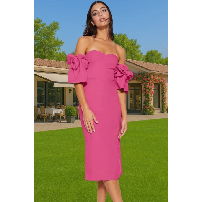 Şık Midi Boy Bodycon Abiye Elbise Polyester Karışımlı Yazlık Kokteyl Özel Tasarım Uzun Ömürlü