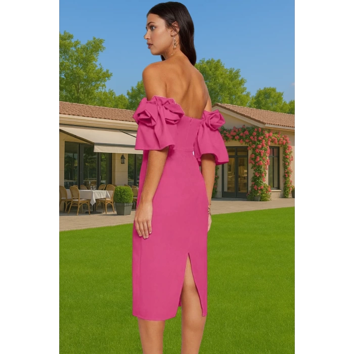 Şık Midi Boy Bodycon Abiye Elbise Polyester Karışımlı Yazlık Kokteyl Özel Tasarım Uzun Ömürlü