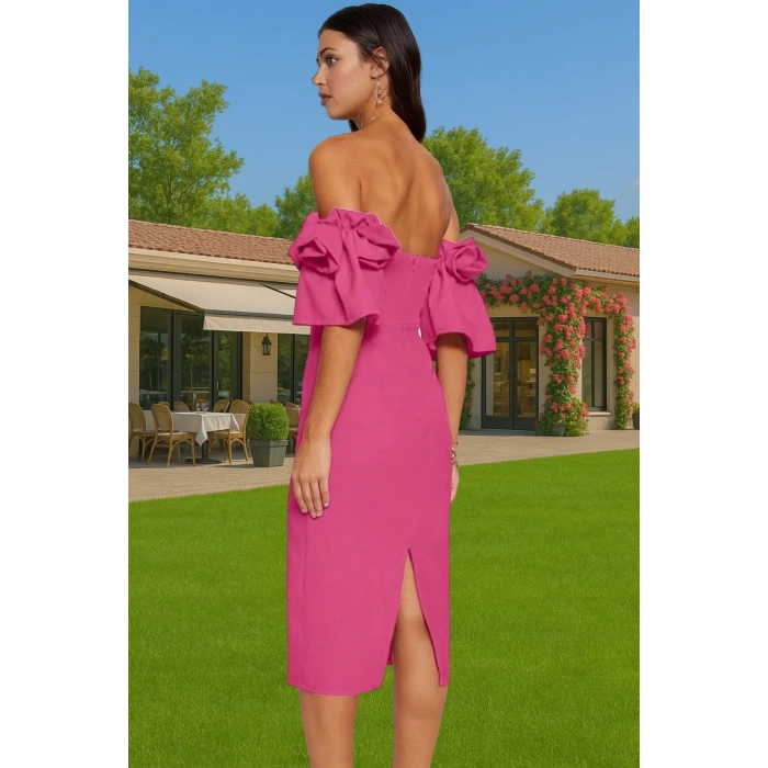 Şık Midi Boy Bodycon Abiye Elbise Polyester Karışımlı Yazlık Kokteyl Özel Tasarım Uzun Ömürlü