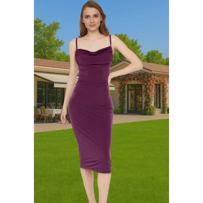 Şık Midi Boy Bodycon Elastan Örme Elbise Günlük Ve Özel Günler İçin Rahat Ve Şık Şık Görünüm