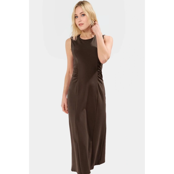 Şık Midi Boy Örme Elbise Bisiklet Yaka Yazlık Rahat Günlük Stil Modern Trend Tasarım