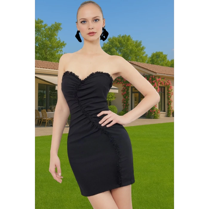 Şık Mini Boy Bodycon Abiye Elbise Püskül Detaylı Polyester Yazlık Özenle Seçilmiş Rahat Ve Şık
