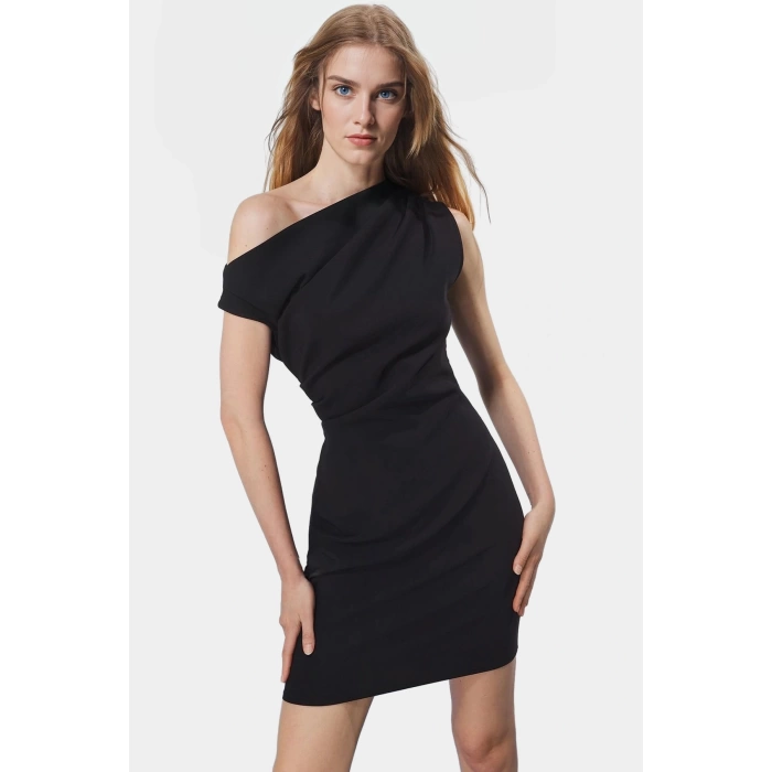 Şık Mini Elbise 90 cm Boy Finike Dokuma Bodycon Kesim Profesyonel Görünüm Rahat Ve