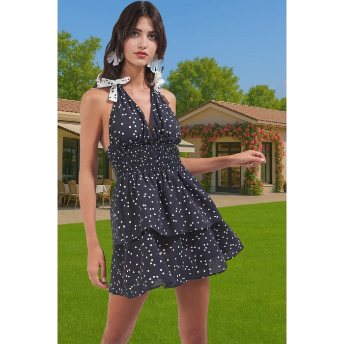 Şık Puantiyeli Yazlık Elbise %100 Pamuk Nefes Alabilir Modern Stil Kaliteli İşçilik Rahat Ve Şık