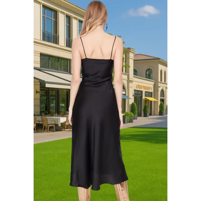 Şık Saten Midi Abiye Elbise Polyester Kumaştan Özel Tasarım Uzun Ömürlü Profesyonel Görünüm